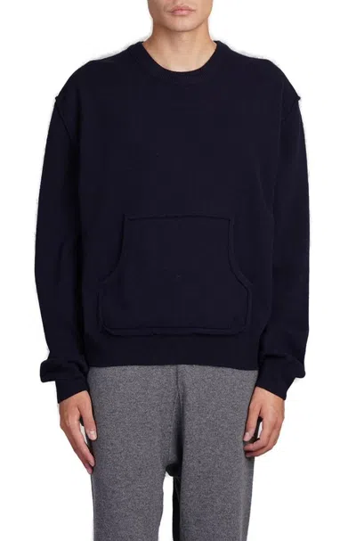 Maison Margiela Pocket Detailed Crewneck Jumper In Blue