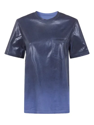 Maison Margiela Shiny Crew Neck T Shirt Chest Pocket In Blue