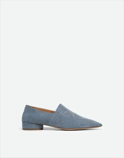 Maison Margiela Pointed Toe Cotton Loafers With Block Heel In Blue