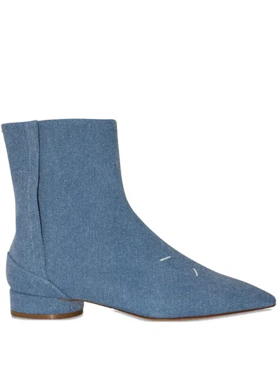 Pre-owned Maison Margiela Pointed-toe Denim Boots In Blue
