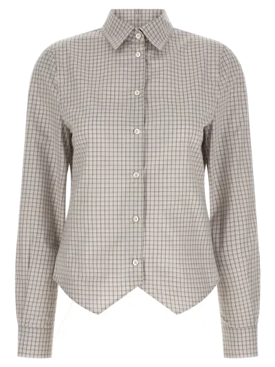 Maison Margiela Pointed-hem Cotton Check Blouse In Beige