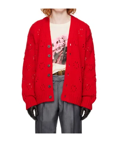 Maison Margiela Pointelle-knit Wool Cardigan In Red