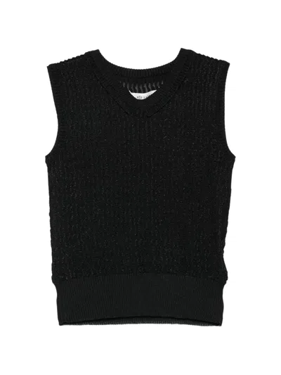 Maison Margiela Polo Collar Sleeveless Knit Top With Ribbed Hem In White