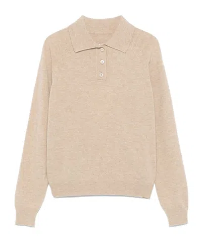 Maison Margiela Polo-neck Ribbed Knitted Sweater In Nude