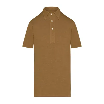 Maison Margiela Straight-point Collar Cotton-blend Polo Shirt In 143