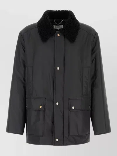 Maison Margiela Polyester Padded Jacket Shearling Collar Pockets In Black