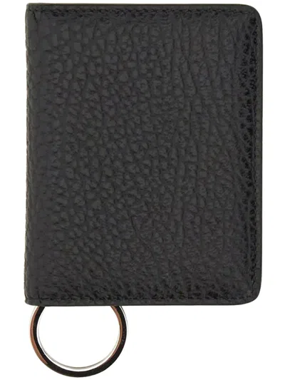 Maison Margiela Textured Calf Leather Card Wallet With Keyring In Black