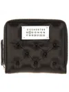 Maison Margiela Quilted Black Leather Zip Wallet With Contrasting Label In Black