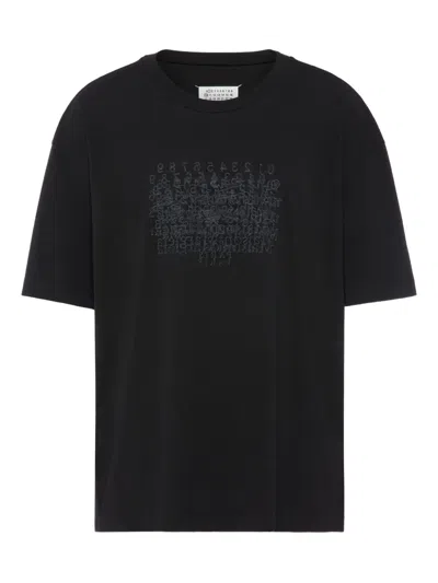 Maison Margiela Cotton T-shirt With Tone-on-tone Lettering Print In Black