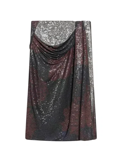 Maison Margiela Printed Draped Sequin Maxi Skirt In Blue And Burgundy In Animal Print