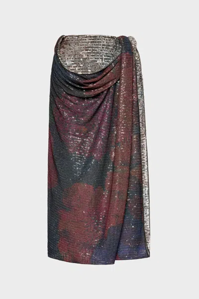 Maison Margiela Printed Draped Sequin Maxi Skirt In Blue And Burgundy In Multi