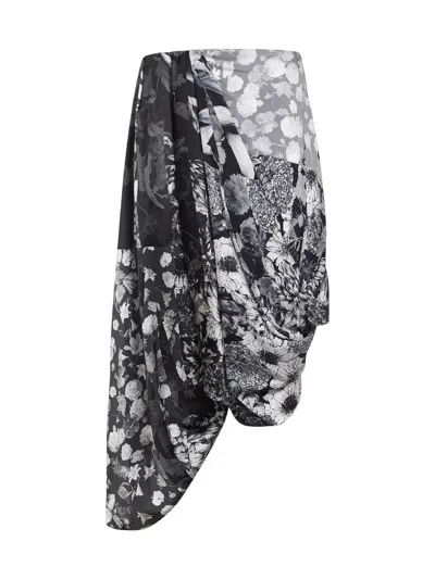 Maison Margiela Printed Silk Asymmetric Draped Midi Skirt In Gray