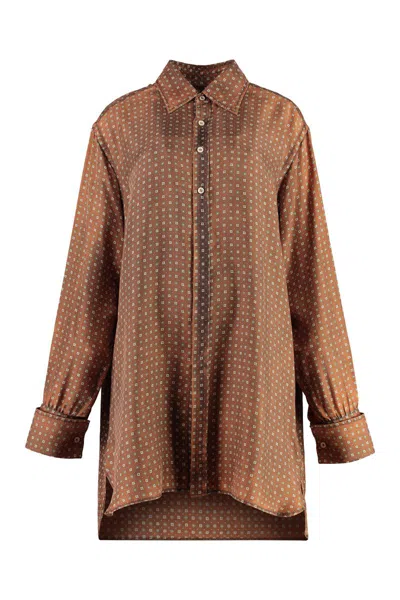 Maison Margiela Printed Silk Shirt In Brown
