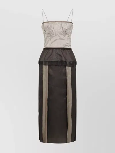 MAISON MARGIELA PURE SILK MIDI DRESS WITH ORGANZA PEPLUM