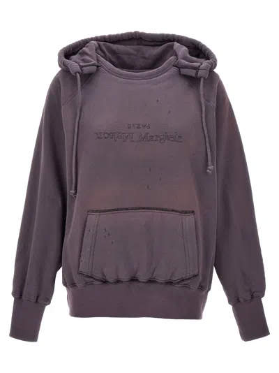 Maison Margiela Logo-embroidered Reversed Hoodie In Purple