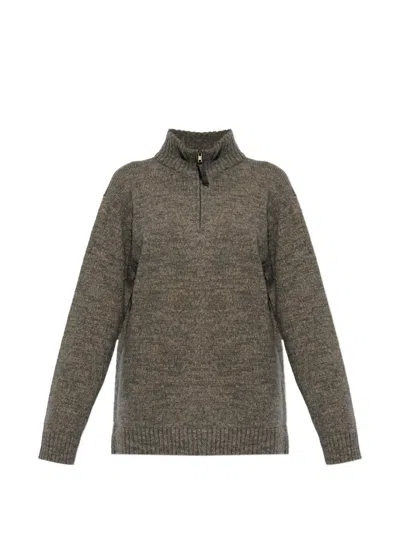 Maison Margiela Quarter-zip Stand-up Collar Sweater In Gray