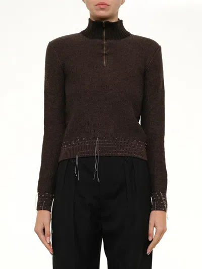 Maison Margiela Quarter-zip Sweater In Brown
