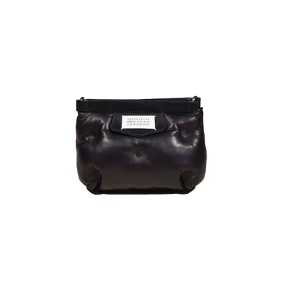 Maison Margiela Quilted Brushed Sheepskin Clutch With Silver Chain Strap In Black