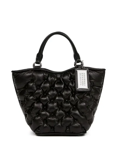 Maison Margiela Quilted Lambskin Handbag With Silver-tone Hardware In Black