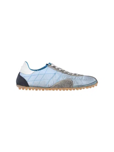 MAISON MARGIELA QUILTED LIGHT BLUE SNEAKERS WITH SUEDE OVERLAYS