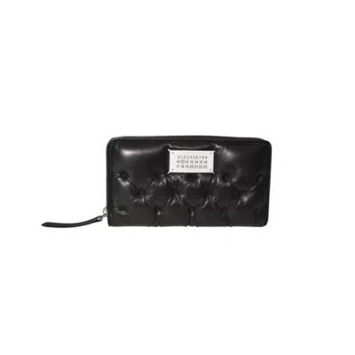 Maison Margiela Quilted Nappa Leather Continental Wallet With Zip Closure In Black