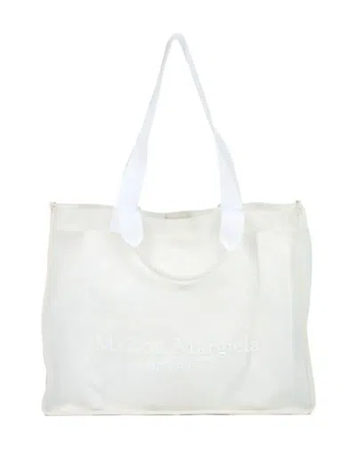 Maison Margiela Quilted Tote Bag With Large Embroidery In White