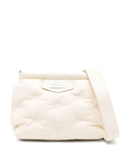 Maison Margiela Quilted White Shoulder Bag With Plush Texture In Neutral