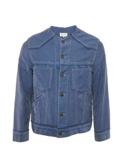 Pre-owned Maison Margiela Raw-edge Buttoned Jacket In Blue