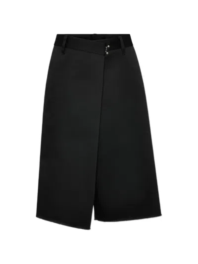 Maison Margiela Asymmetrical Wrap-front Cotton Bermuda Shorts In Black