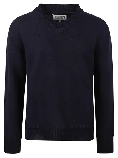 Maison Margiela Rear Logo Ribbed Sweatshirt In Navy