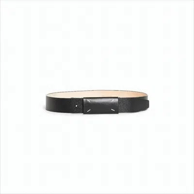 Maison Margiela Rectangular Buckle Leather Belt With Textured Finish In Black
