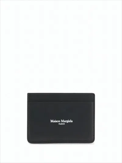 Maison Margiela Rectangular Leather Wallet With Embossed Logo In Black