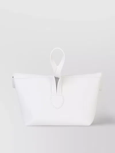 Maison Margiela Rectangular Textured Leather Clutch With Loop Handle In White
