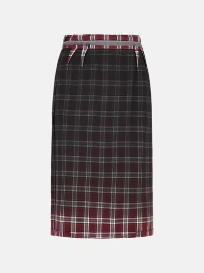 Maison Margiela Womens Burgundy White Tartan-check Wool-blend Midi Skirt In Black