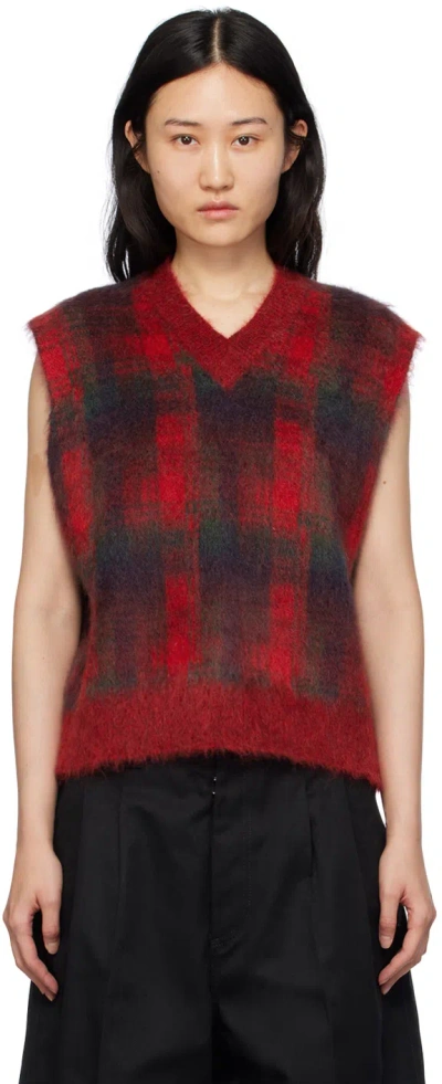 Maison Margiela Red Check Vest In 001j Red/dark Green