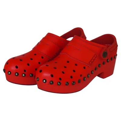 Pre-owned Maison Margiela Red Leather Platform Croc Clogs 39