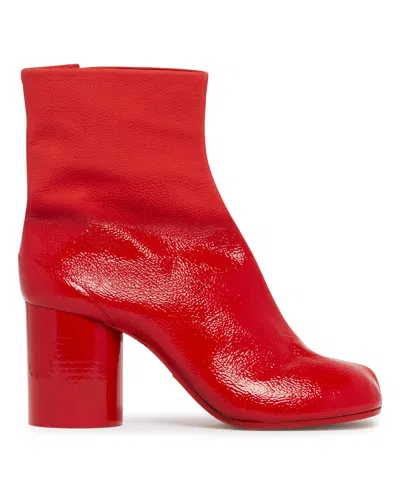 Maison Margiela Red Leather Tabi Ankle Boots In Multi