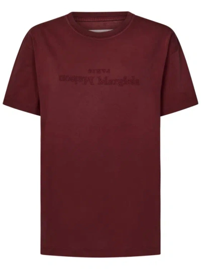 Maison Margiela Red Washed Cotton Jersey T-shirt In Burgundy