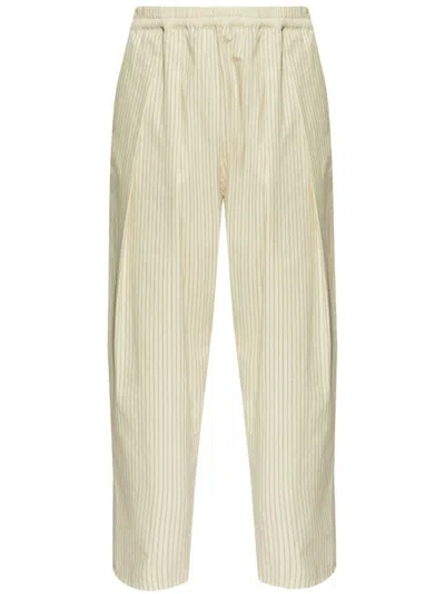 Maison Margiela Relaxed Fit Beige Trousers With Pleat Detailing In Multi