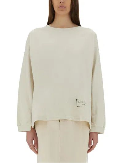 Maison Margiela Relaxed-fit Cotton Shirt With Signature Logo Detail In Beige