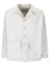 Maison Margiela Oversized Off-white Cotton Denim Jacket With Flap Pockets In Gray