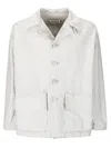 Maison Margiela Oversized Off-white Cotton Denim Jacket With Flap Pockets