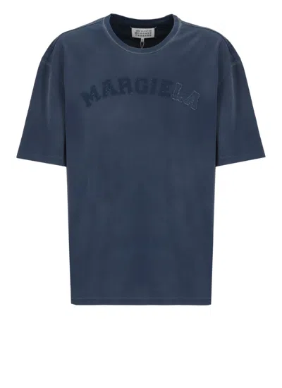 Maison Margiela Relaxed Fit Cotton T-shirt With Iconic Logo Detailing In Blue