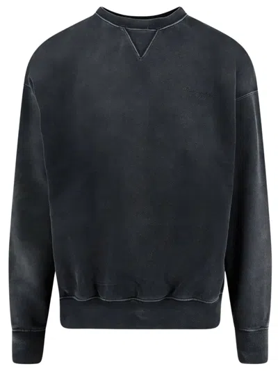 Maison Margiela Relaxed Fit Logo Sweatshirt With Ribbed Neckline In Black