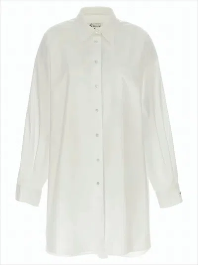Maison Margiela Relaxed Fit White Shirt With Pointed Collar And Curved Hem