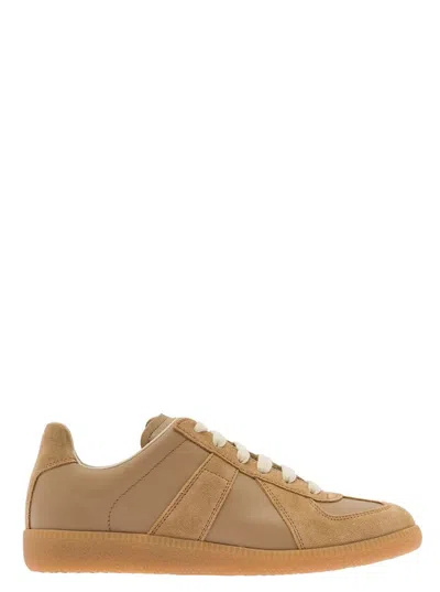 Maison Margiela 'replica' Beige And Brown Low-top Trainers With Suede Inserts In Leather Woman