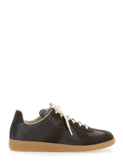 Maison Margiela Replica Brown Low Top Sneakers In Suede And Leather Woman