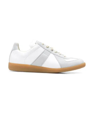 Maison Margiela Low-top Leather Sneakers With Contrasting Details In White