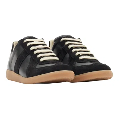 Maison Margiela Casual Low Top Sneakers With Suede Panels In Black