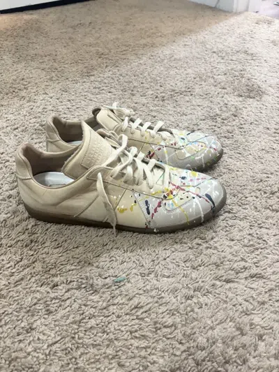Pre-owned Maison Margiela Replica Gat 11 44 Paint Splatter Beige Shoes In Gray